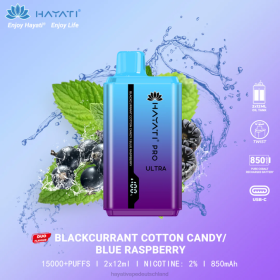 Hayati Flavour Vapes | schwarze Johannisbeere, Zuckerwatte/blaue Himbeere 28X2216 Hayati Pro Ultra Einweg 15000 Züge